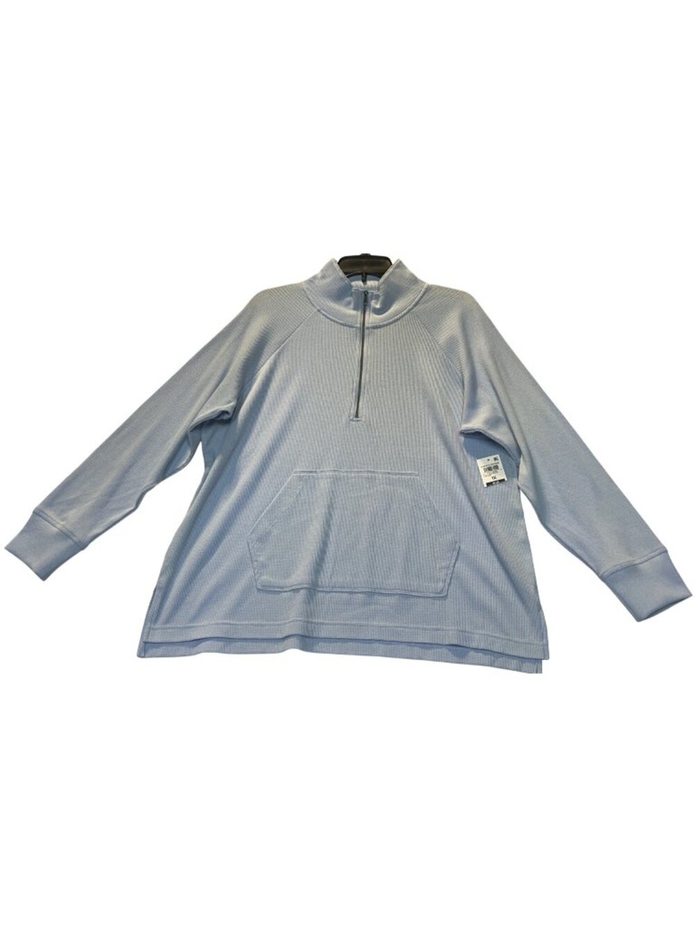 Style & Co Womens Plus 1X Waffle Knit Half-Zip Hoodie Light Blue Kangaroo Pocket